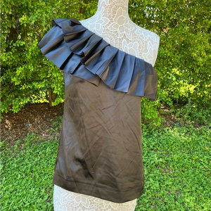 NY Collection Black One Shoulder Satin Ruffle Evening‎ Top Sz M
